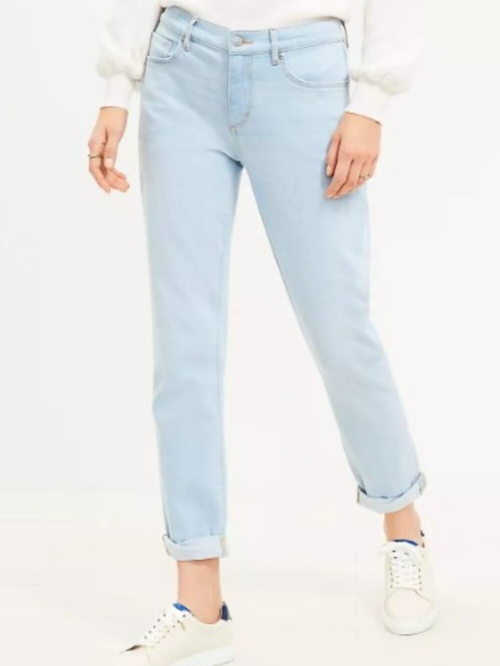 LOFT Women's Curvy Destructed Girlfriend Jeans Original Light Indigo Wash sz 24